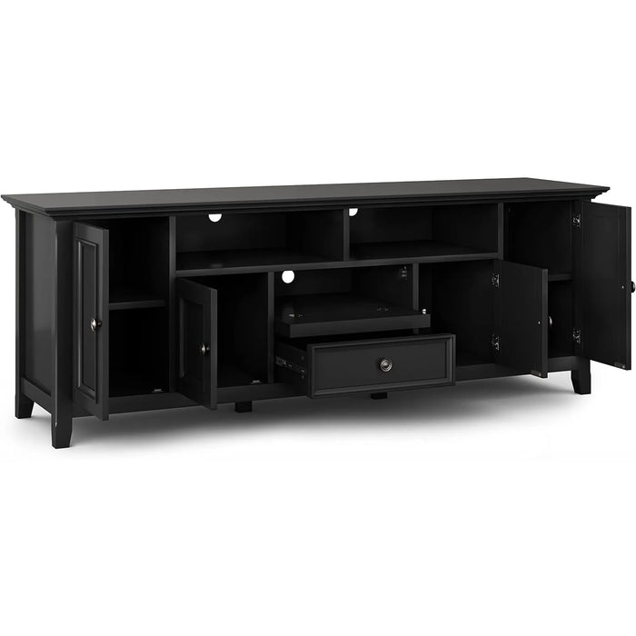 SOLID WOOD 72 In Wide Transitional TV Media Stand in Black For TVs up to 80 Inches, For The Living Room and Entertainment Center