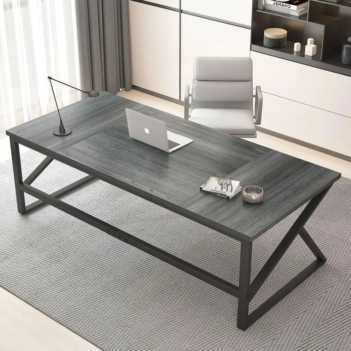 HSH Extra Long Computer Desk, Industrial Metal Wood Home Office Desk, Large PC Laptop Table for 2 Person Executive Writing