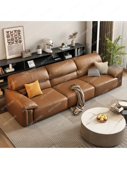 Minimalist Leather Sofa Living Room First Layer Cowhide Small Apartment Retro Straight Leather Sofa