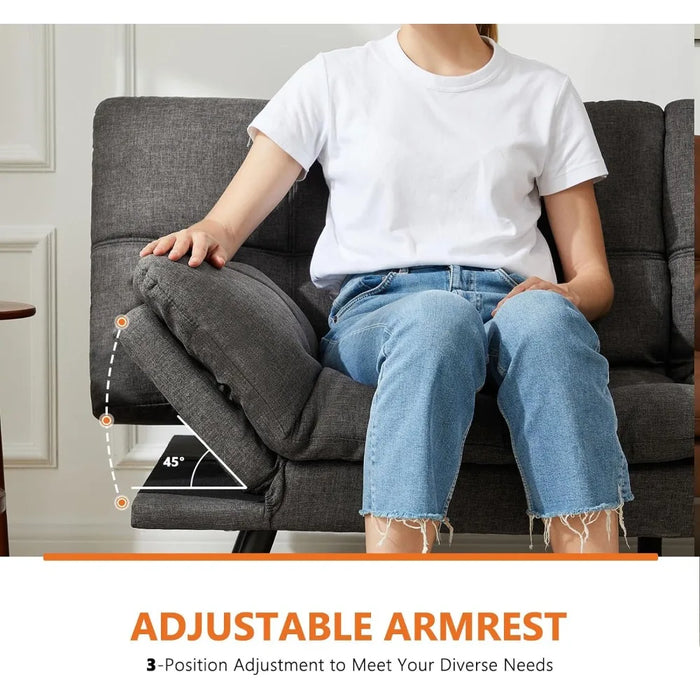 Double sofa bed, living room futon, foldable convertible full-size sofa, adjustable backrest and armrests