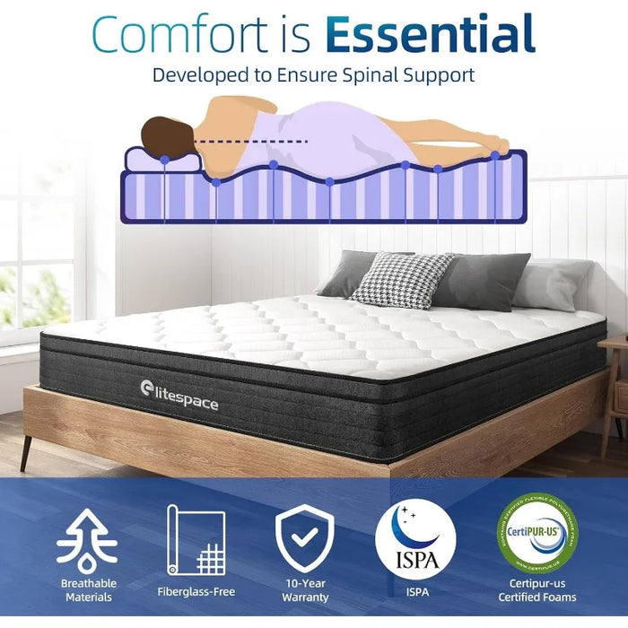 Multiple sizes,10/12 Inch Grey Memory Foam Hybrid Queen Mattresses in a Box,Individual Pocket Spring Breathable