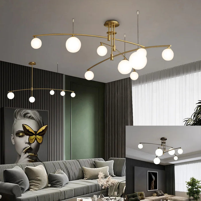 Nordic Modern Glass Ceiling Chandelier Black Gold Pendant Light for Living Room Bedroom G9 LED Iron Art Hanging Light Fixture