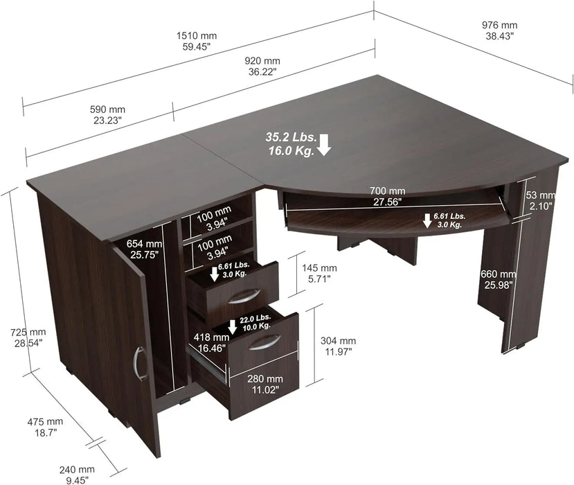 L-Shaped Corner Desk, Espresso