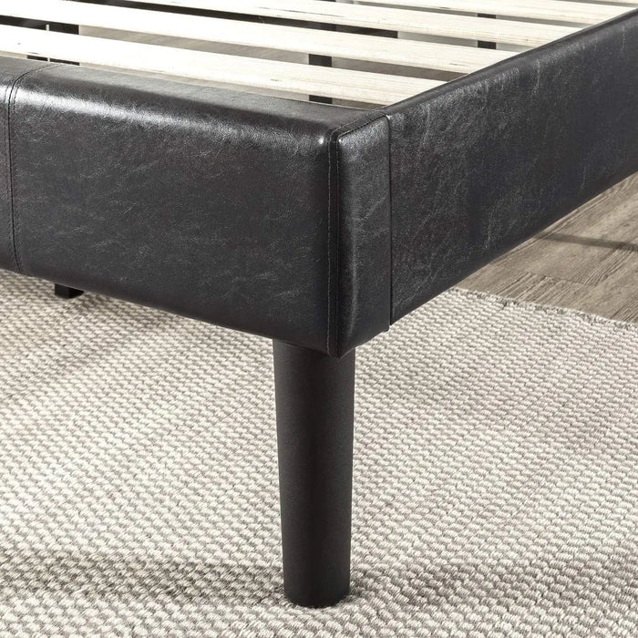 Bed Frame, Supported By Wooden Slats, No Springs Required, Easy To Assemble, Faux Leather Upholstered Bed Frame