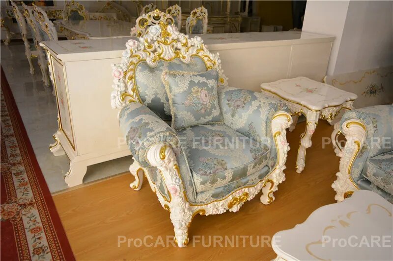 European solid wood sofa French luxury villa living room Custom high-end fabric sofa set