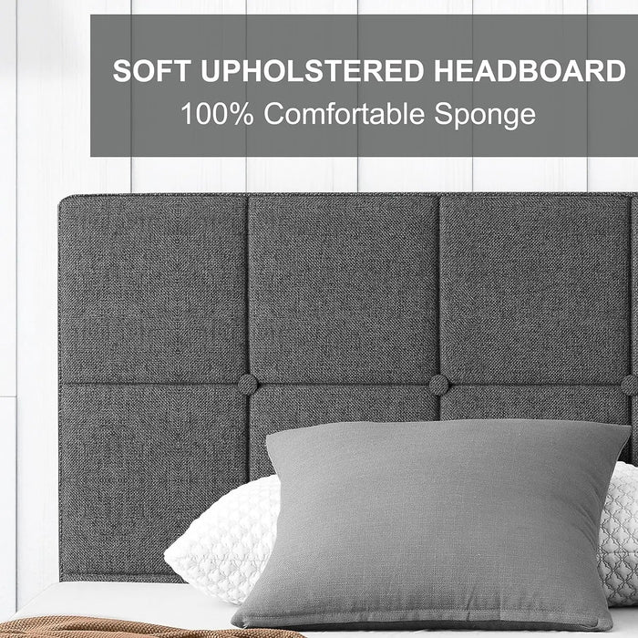 Molblly Queen Bed Frame with Upholstered Headboard, Platform Bed Frame with Sturdy Wood Slat, Linen Fabric Wrap, Non-Slip