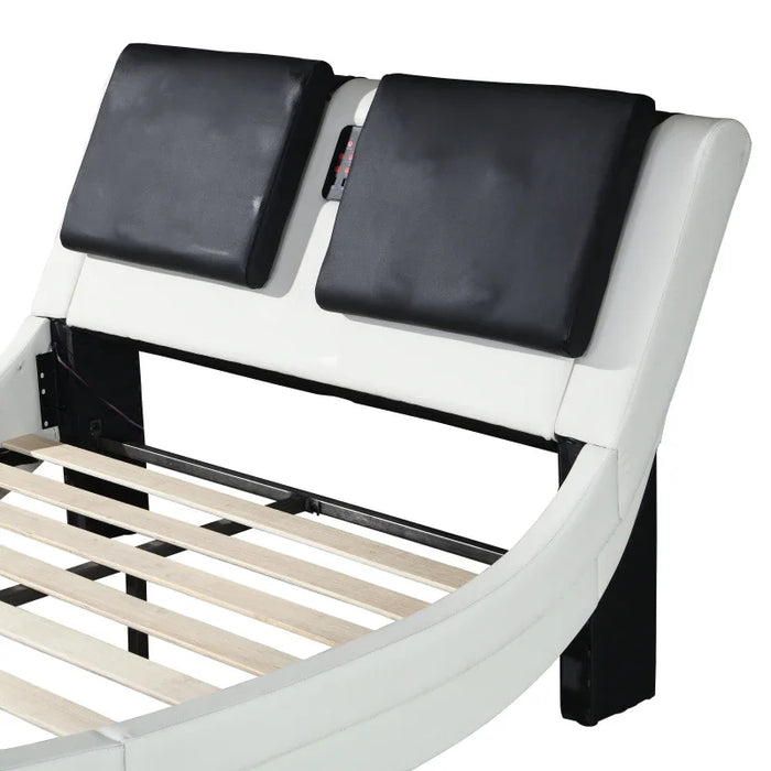 Leather Upholstered Platform Bed Frame with led lighting ,Bluetooth connection to play music /RGB control