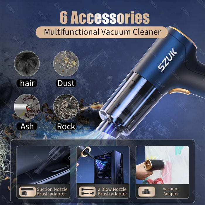 SZUK 98000PA Car Vacuum Cleaner Mini Wireless Cleaning Machine Strong Suction Powerful Handheld for Car Portable Home Appliance
