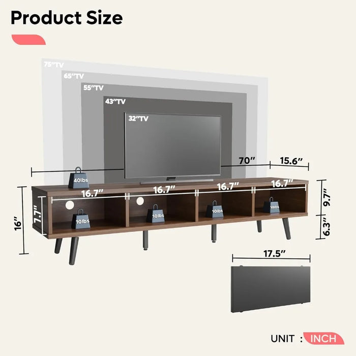 TV Stand for 75 Inch TV, Living Room Entertainment Center, Low Profile TV Stand TV Cabinet with Storage Space