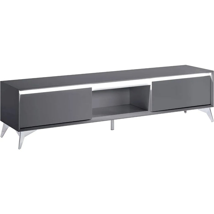 Wooden 2 Drawer TV Cabinet With Gray and Chrome LED Lighting Tv Stand Living Room Furniture for Modern Television Home Stands