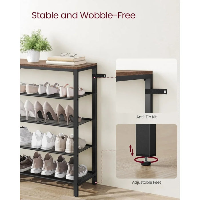 VASAGLE INDESTIC Shoe Rack, Shoe Organizer for Closet with 4 Mesh Shelves and Large Top for Bags, Entryway Hallway Shoe Shelf