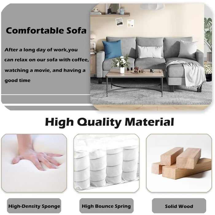 Convertible Sectional 3 L-Shaped Couch Soft Seat With Modern Linen Fabric Small Space Sofas for Living Room Loveseat Luxury Sofa