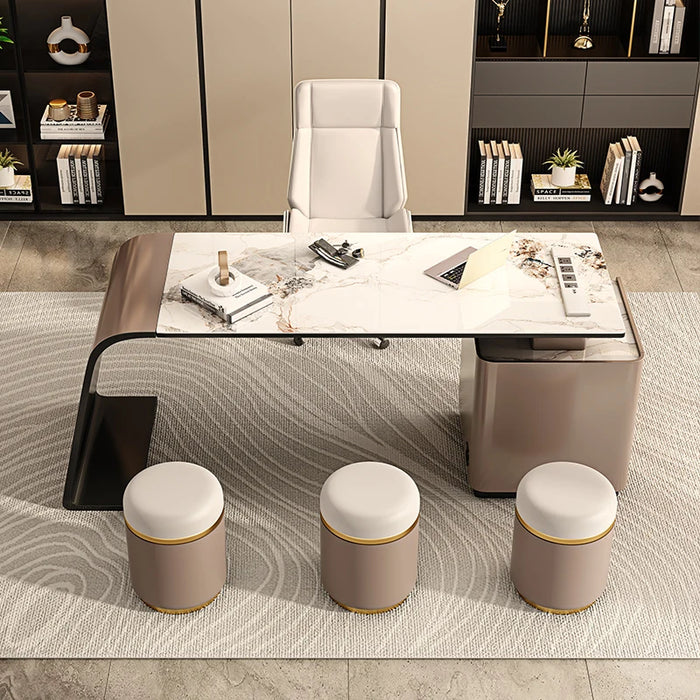 Italian minimalist desk designer high-end desk modern luxury rock plate boss household office desk chair combination