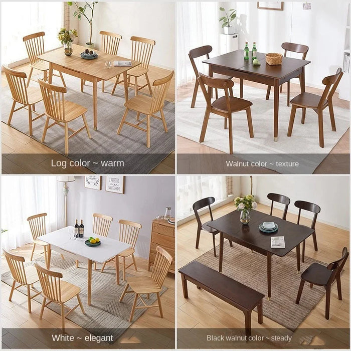 Solid wood folding dining table Nordic minimalist 4 people, 6 small units, 8 household pull-out retractable dining chairs, 2 com