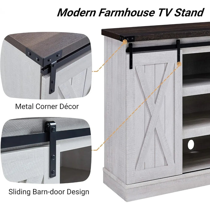 Living Room Furniture for Tv Table Gray Wash Wood TV Stand With Sliding Barn Door Entertainment Center With Storage Cabinet Ps5
