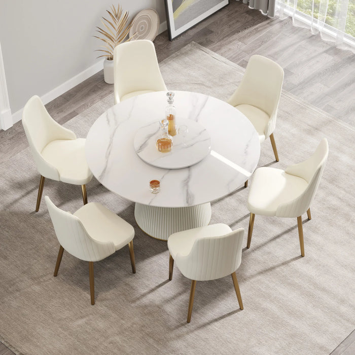 Modern 53" Round Dining Table Sintered Stone Tabletop & Golden Stainless Steel Pedestal