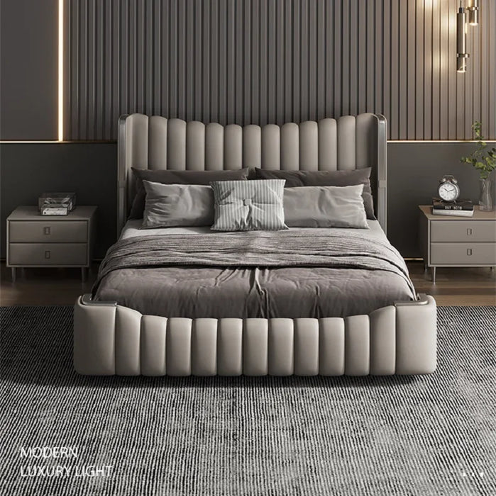 Napa leather bed modern minimalist 1.8 meter master bedroom double bed 1.5 meter solid wood upholstered bed Italian light luxury