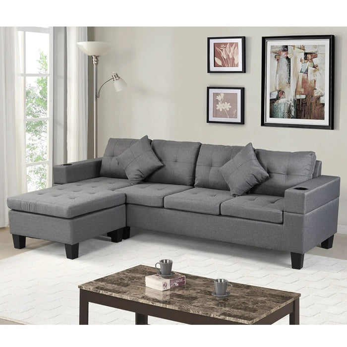 Sectional Sofa Set For Living Room With L Shape Chaise Lounge ,cup Holder And Left Or Right Hand Chaise Modern 4 Seat (Grey)