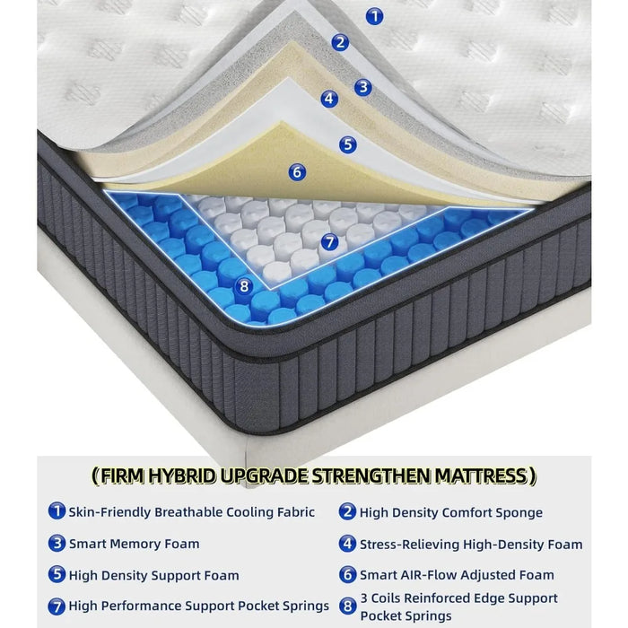 King Size Mattress ,12 Inch Hybrid King Mattresses in a Box, High density Memory Foam and Independent Pocket Springs, Mattress