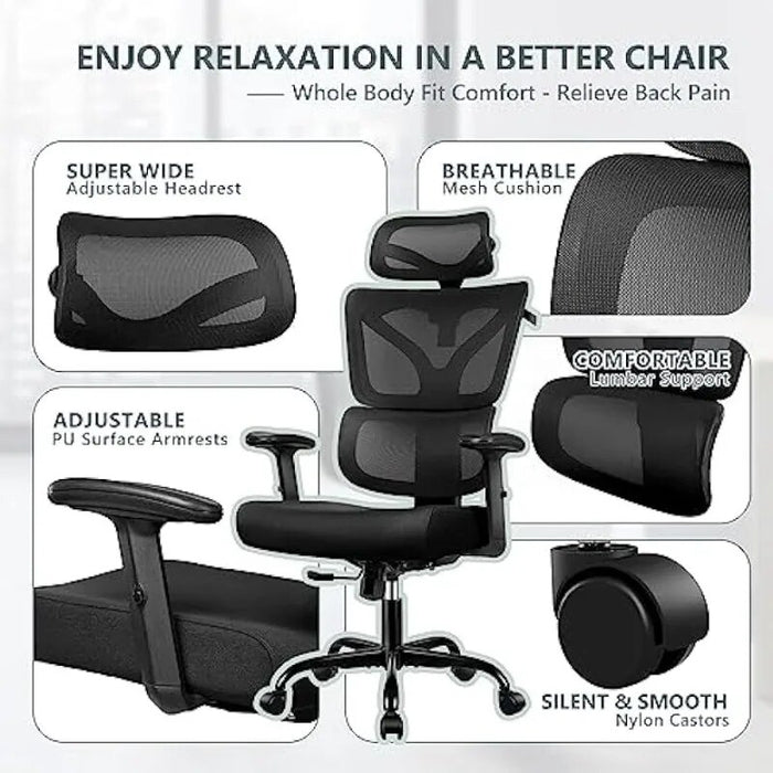 Winrise Office Chair Ergonomic Desk Chair, High Back Gaming Chair, Big and Tall Reclining Chair Comfy Home Office Desk Chair