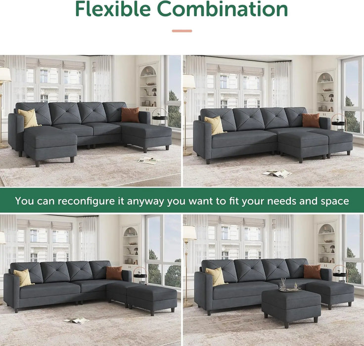 Convertible Sectional Sofa U Shaped Couch 4 Seat Sofa with Double Chaises for Living Room/Bedroom