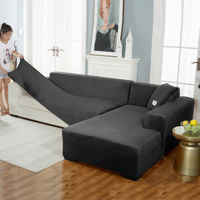 Velvet Sofa Covers Elastic Sectional Couch Cover L Shaped Sofa Slipcovers Case Armchair Chaise Lounge Case for Living Room