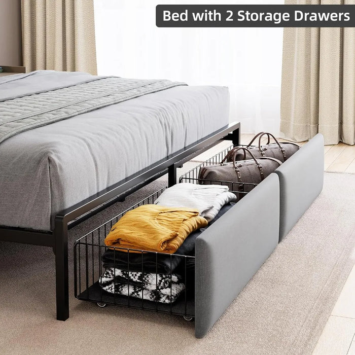 Storage Headboard Bedroom Furniture Noiseless Beds and Furniture for Home Large Bed Frame No Box Spring Required Queen Frames