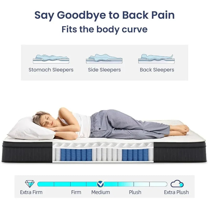 12 Inch Memory Foam Hybrid Mattress Queen Size, Pocket Spring Mattress in A Box for Motion Isolation, Strong Edge Support