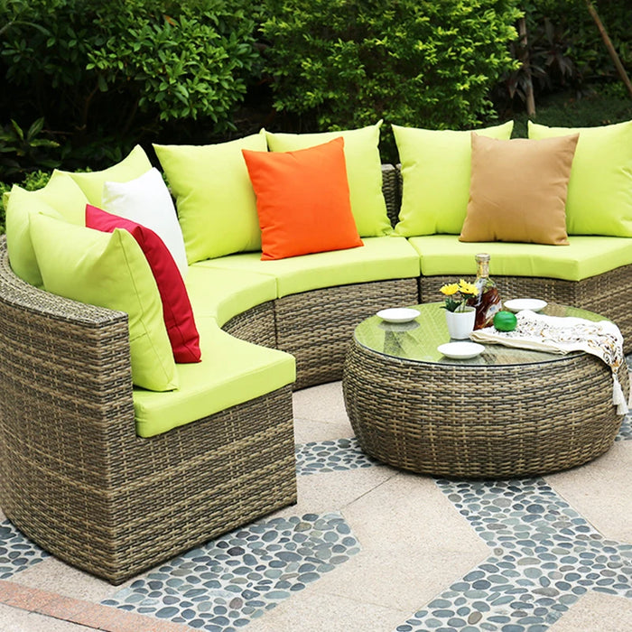 Outdoor rattan woven sofa outdoor waterproof sunscreen circular arc semi-circular woven combination yard furniture