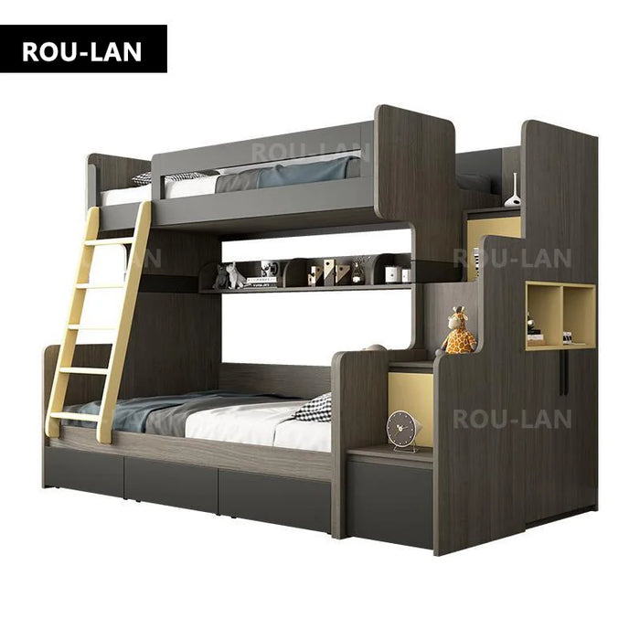 Modern Design Children Bunk Bed Solid Wood Bed High and Low Combination Bedroom Furniture ROU LAN