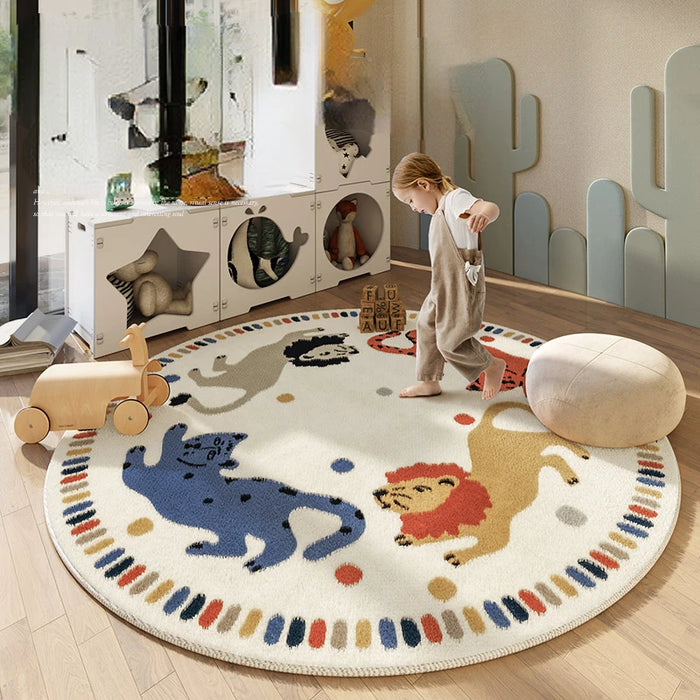 Cartoon Children's Rugs for Bedroom Cute Round Living Room Decoration Carpet Fluffy Soft Plush Floor Mat Home Thick Bedside Rug