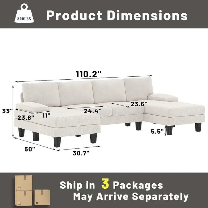 YESHOMY Convertible Sectional Sofa U-Shaped Couch with Soft Modern Cotton Chenille