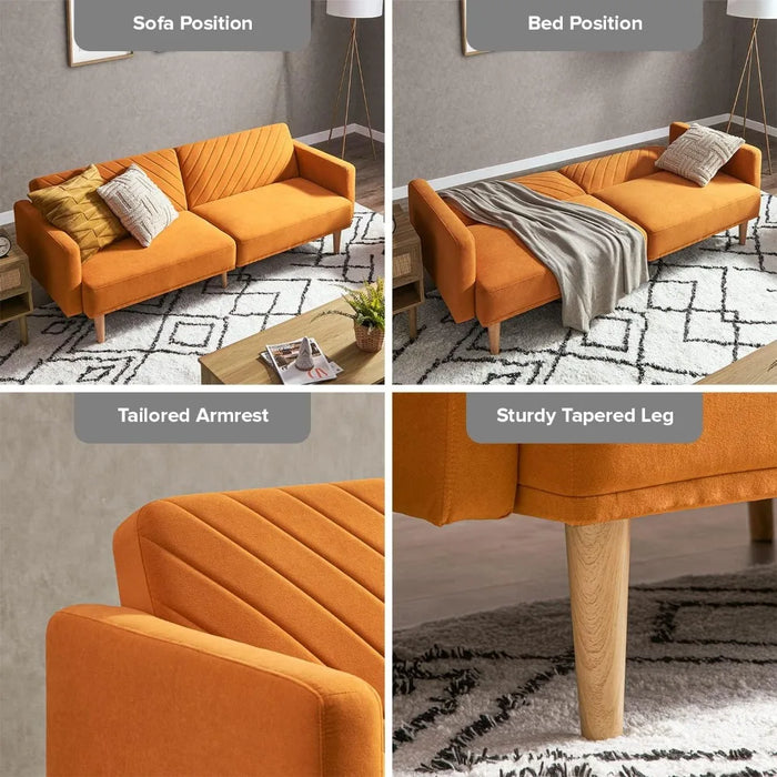 Chloe Futon Sofa Bed,77.5",Couch,Sleeper Sofa,Loveseat,Futon Couch,Sofas Cama,Couches for Living Room Apricot Velvet
