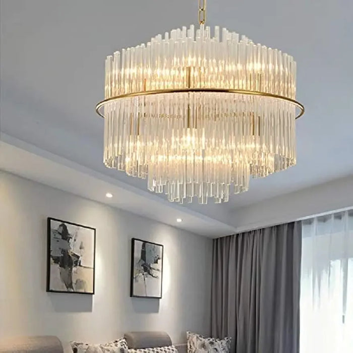 Modern Crystal Chandelier Dining Room Light Fixtures Romantic Gold Pendant Chandelier Lighting with Tiered Design