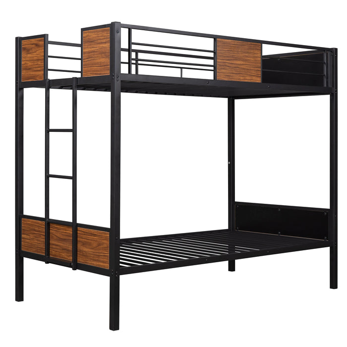 Bunk Bed Modern Style Steel Frame Bunk Bed with Safety Rail, Built-in Ladder for Bedroom