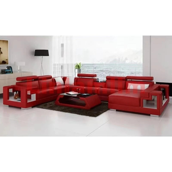 Linlamlim Italian Genuine Leather Sectional Sofa Futuristic Furniture U Shape Couch Living Room Big Sofas Set with Coffee Table