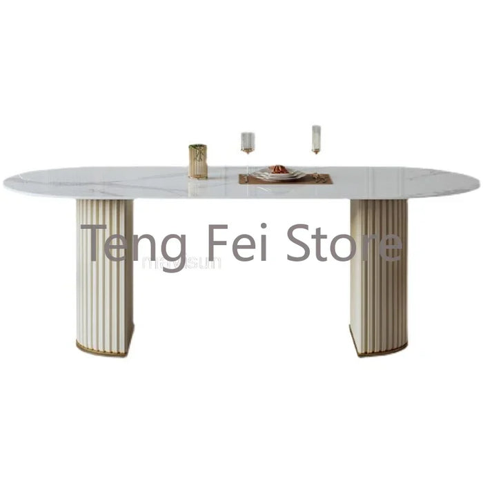 White Minimalist Light Luxury Bright Rock Plate Dining Room Set Modern Chairs Household Living Room Tavolo Pranzo Furniture WK
