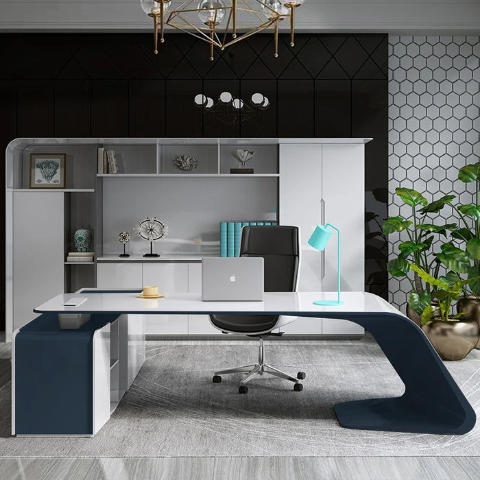 L Shape Meeting Office Desks Drawers Console Desktop Workstation Executive Storage Scrivania Con Cassetti Luxury Furniture
