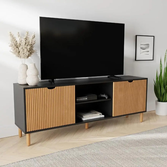 Contemporary Fluted TV Stand - Media Console - 70” Entertainment Center Console Table with Storage for Living Room