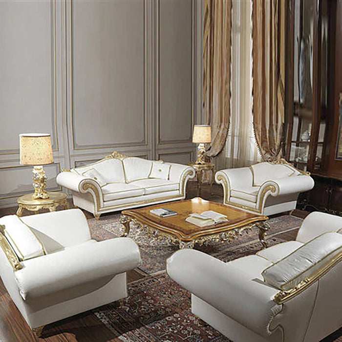 European style luxury combination sofa solid wood carving golden three person sofa whole leather large family ssttee