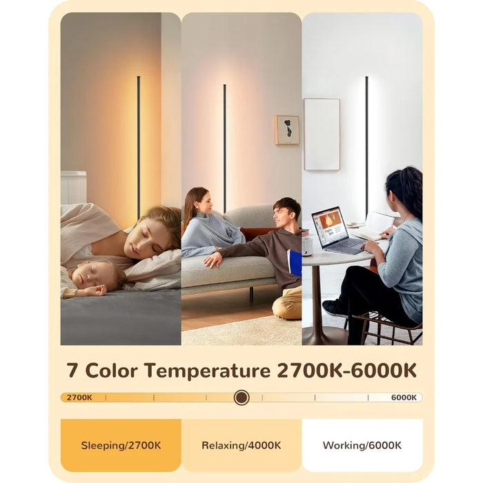 Modern Standing 57.5 Inches Tall Lamp for Living Room, Bedroom, Home Office, 7 Color Temperature 2700-6000K (Black)