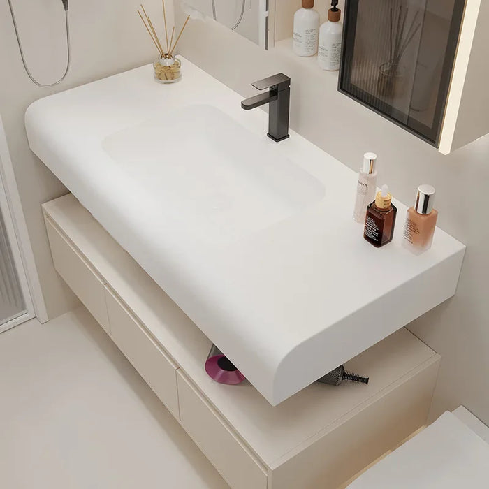 Nordic Modern Bathroom Cabinets Designer Arc Shaped Rock Integrated Washbasin Bathroom Vanity Cabinet Sink Bathroom Furniture