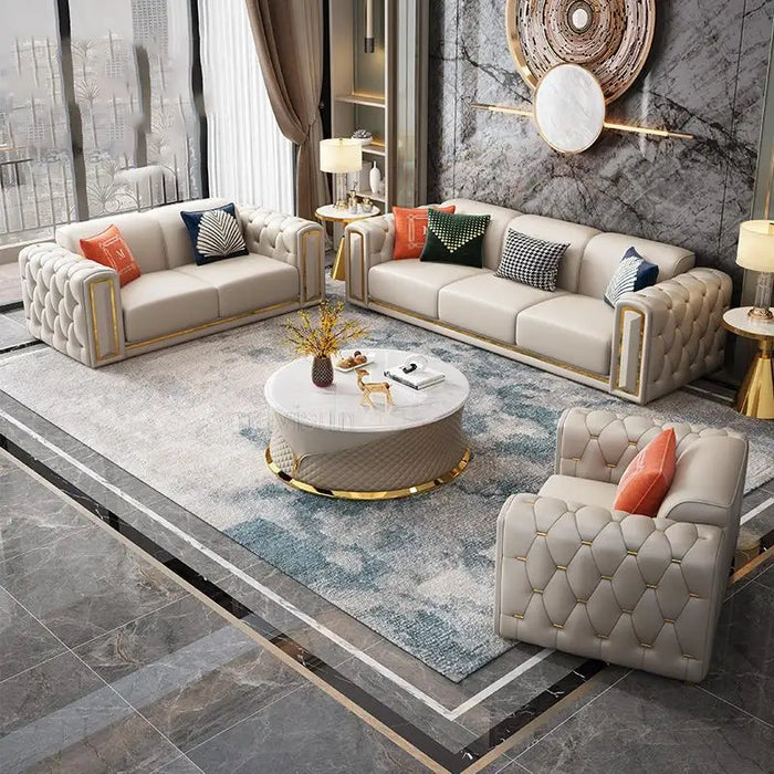 Italian Minimalist White Leather Sofa Combination Luxury Living Room Furniture Large Sofas Set Small Apartment Chaise Lounge