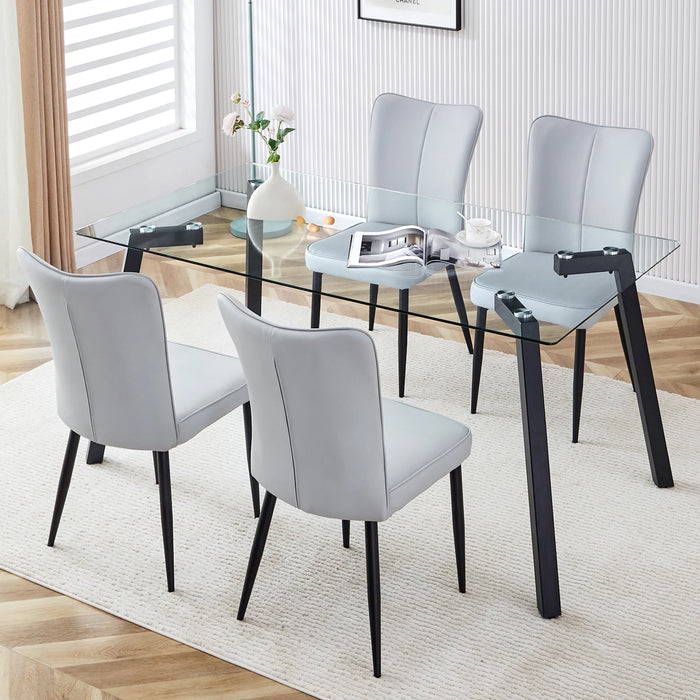 5 Pieces Table and chair Set with One Table and 4 PU Chairs,Glass Dining Table