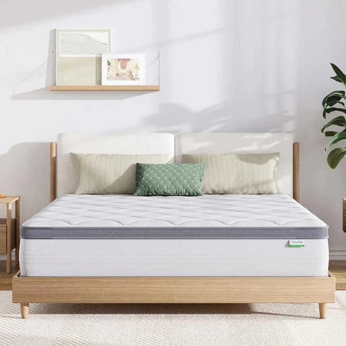King 12 Inch Hybrid Mattress with Bamboo Charcoal Foam, Innerspring Pillow Top Mattress for Pressure & Pain Relief, Soft Feel