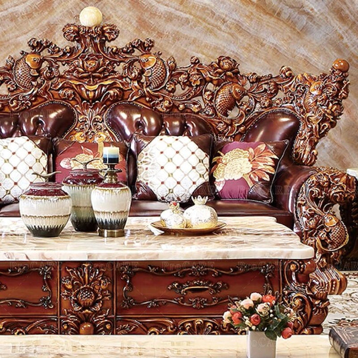 ProCARE European sofa American villa living room genuine leather solid wood carving etro 124 living room sofa sets