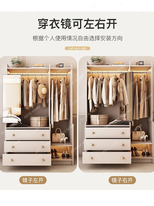 Dressing Mirror Coat Rack Integrated Solid Wood Floor-Standing Wardrobe Clothes European-Style Storage Cabinet
