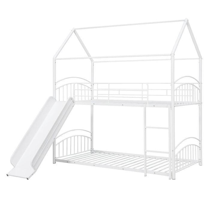 Twin Over Twin Metal Bunk Bed With Slide,Kids House Bed