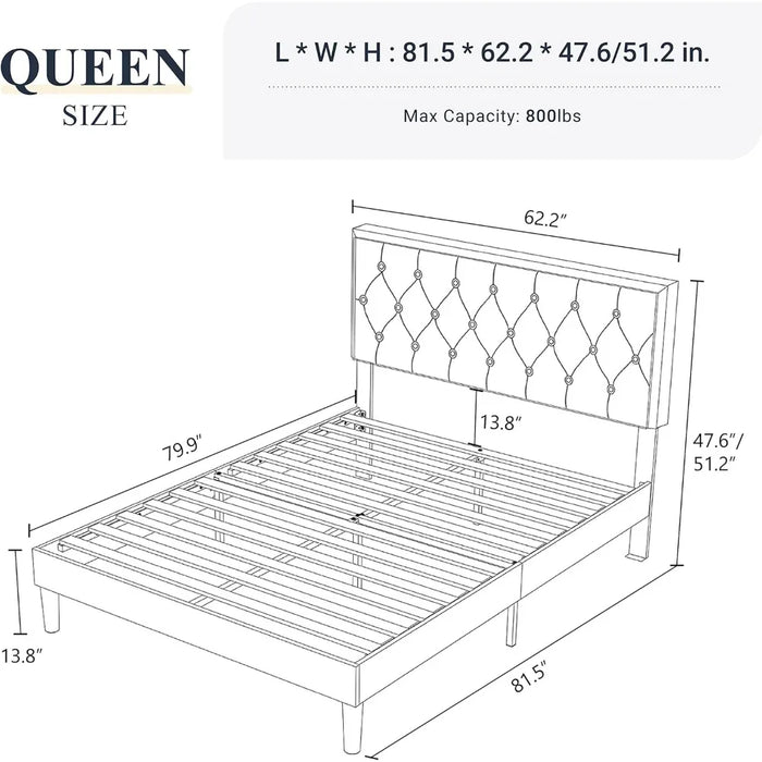 Wood Slat Support Bed Frane Queen Size Bed Frame Upholstered Platform Bed With Adjustable Headboard Full Beds for Marriage Home