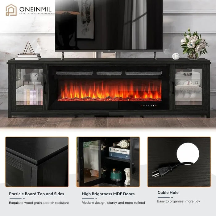 80" Fireplace TV Stand, Entertainment Center with 50" Electric Fireplace, Media Console Table Designed for Living Room
